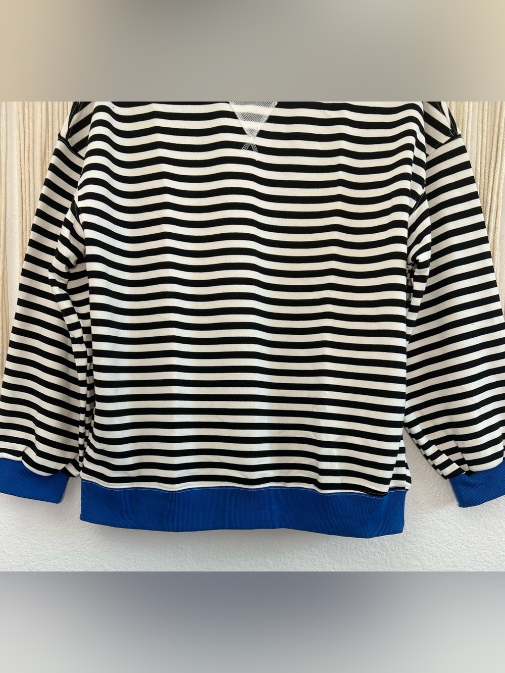Striped Black & White Oversized Sweatshirt with Blue Trim FP inspired - Picture 4 of 9